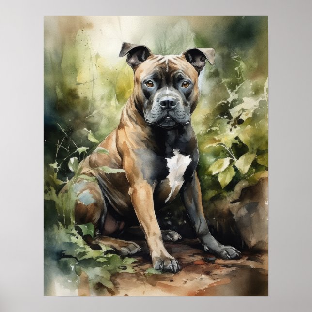 Póster Staffordshire Bull Terrier Dog Art Print Poster (Frente)