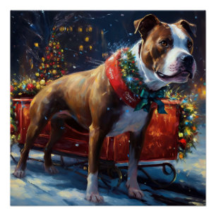 Póster Staffordshire Bull Terrier Navidad Festiva