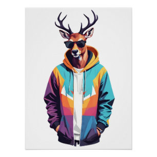 Póster Stag Con Hoodie Funny Carácter Animal De Guay