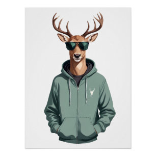 Póster Stag Con Hoodie Funny Carácter Animal De Guay