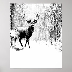 Póster Stag Deer Winter Forest Wildlife Animal Nature art