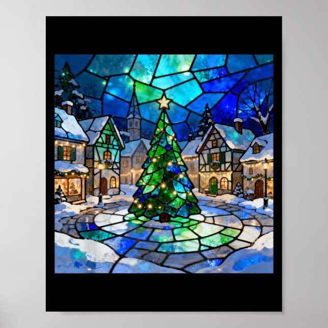 Póster Stained Gl Christmas Tree Winter Village Holiday A (Frente)