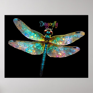 Póster Stained Glass Colorful Dragonfly