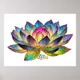 Póster Stained Glass Colorful Lotus Flower on White