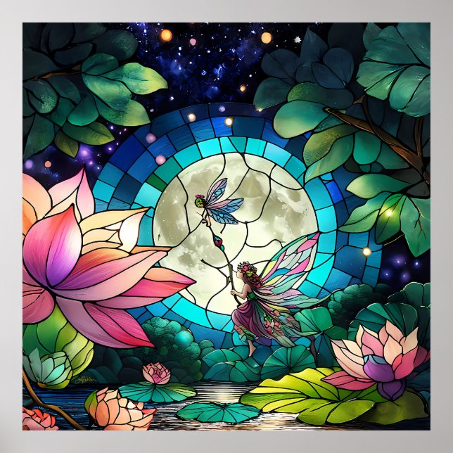 Póster Stained Glass Little Fairy With Dragonfly (Frente)