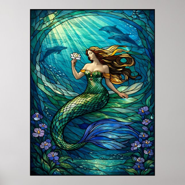 Póster Stained Glass Mermaid Wall Art Poster (Frente)