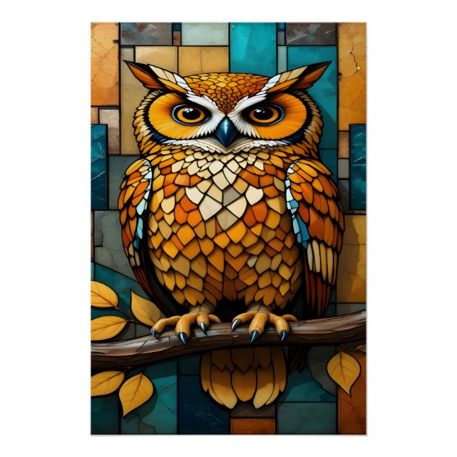 Póster Stained Glass Owl Wall Art Canvas for Office Study (Anverso)