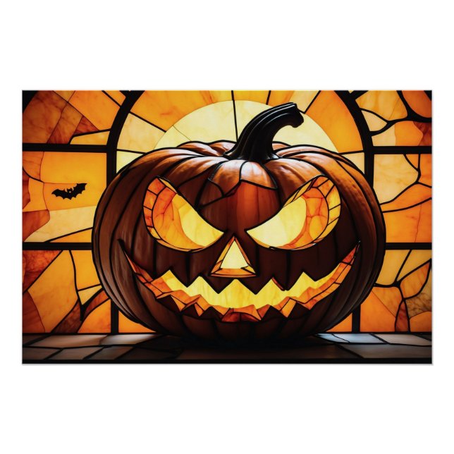 Póster Stained Glass Scary Halloween Jack-O-Lantern  (Anverso)