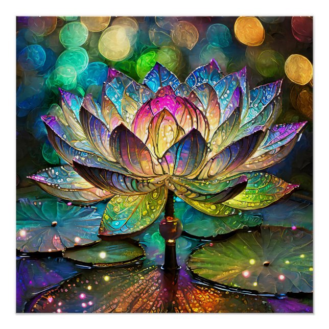 Póster Stained Glass Vibrant Lotus Flower (Anverso)