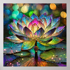 Póster Stained Glass Vibrant Lotus Flower