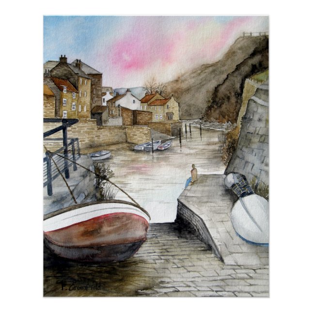 Póster Staithes North Yorkshire England Watercolor (Anverso)