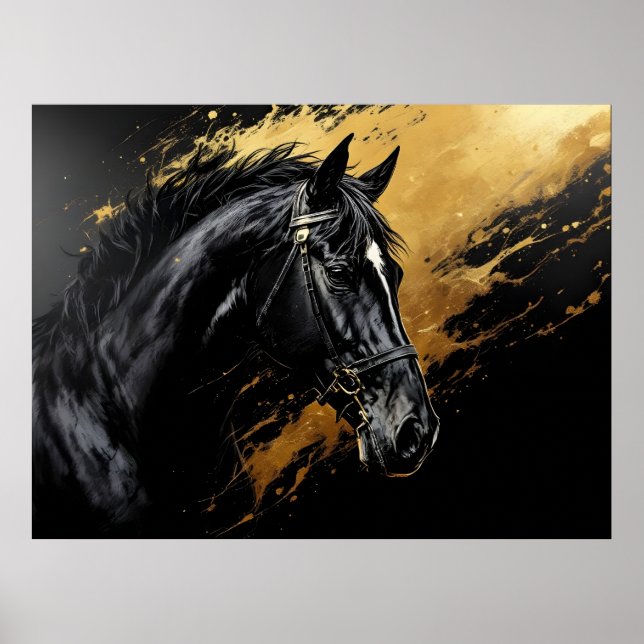 Póster Stallion negro sobre negro y oro con blanco (Frente)