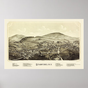 Póster Stamford, NY Panoramic Map - 1890