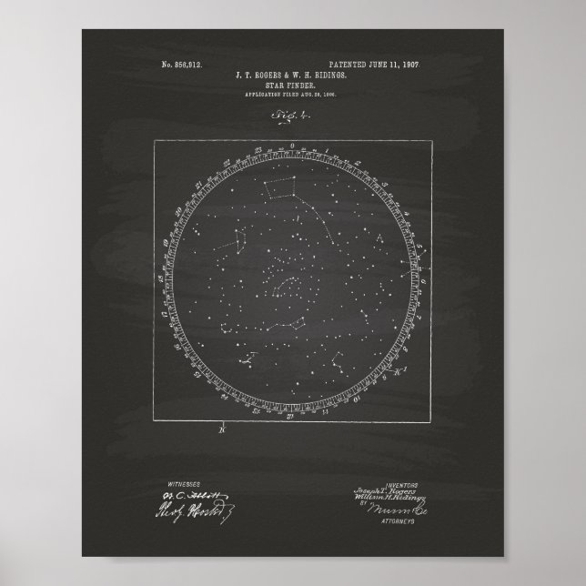 Póster Star Finder 1907 Patent Art Chalkboard (Frente)