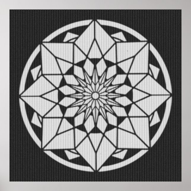 Póster Star Mandala tejiendo blanco y negro (Frente)