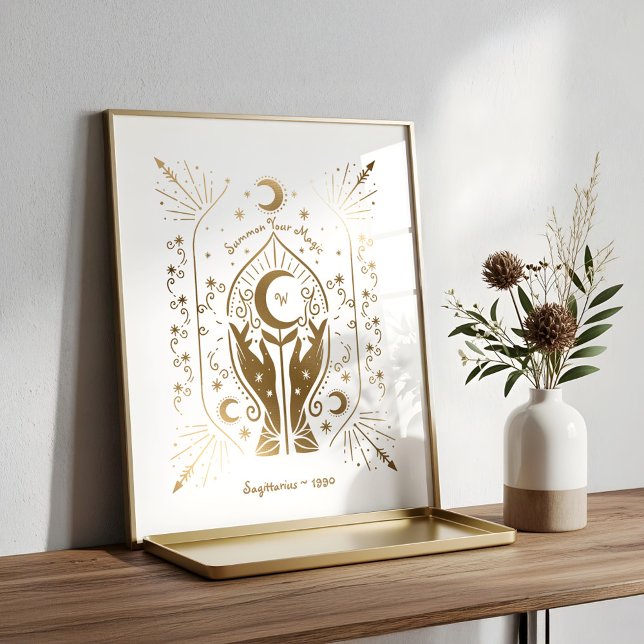 Póster Star & Moon Fortune Teller Monogram & Birth Year (Star & Moon Fortune Teller Monogram & Birth Year Poster)