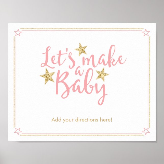 Póster Star Pink Gold Purpurina un juego para Baby Shower (Frente)