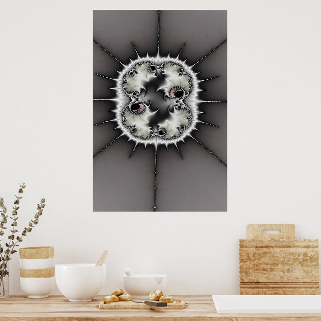 Póster Starburst fractal blanco y gris opalescente (Cocina)
