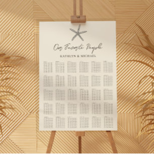Póster Starfish Beach Wedding 30 Cartas de asiento de mes