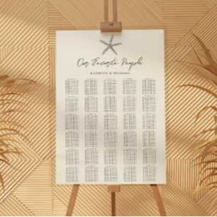 Póster Starfish Beach Wedding 30 Cartas de asiento de mes