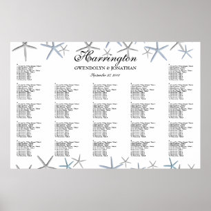 Póster Starfish Borders Beach Wedding Chart