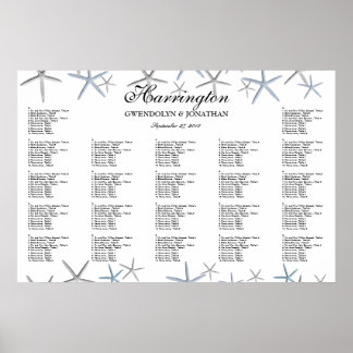 Póster Starfish Borders Beach Wedding Chart