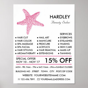 Póster Starfish de playa rosa, Beauticist, Salón de belle