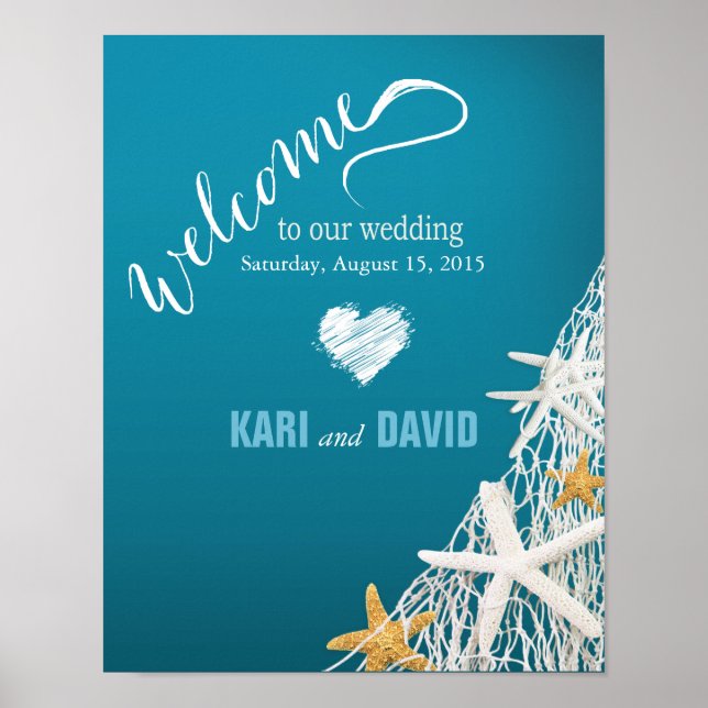 Póster Starfish Netting Beach Wedding Signo de bienvenida (Frente)