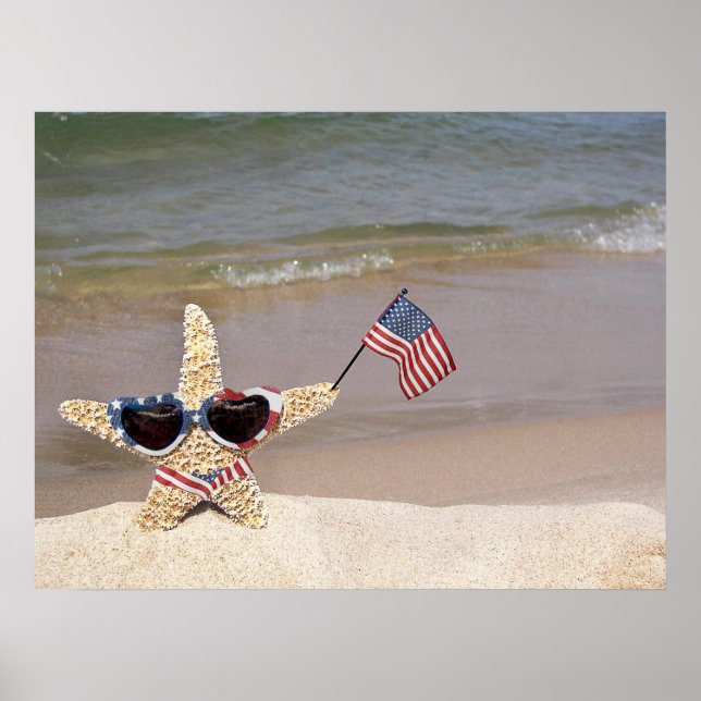 Póster Starfish patriótico con bandera estadounidense (Frente)