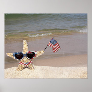 Póster Starfish patriótico con bandera estadounidense