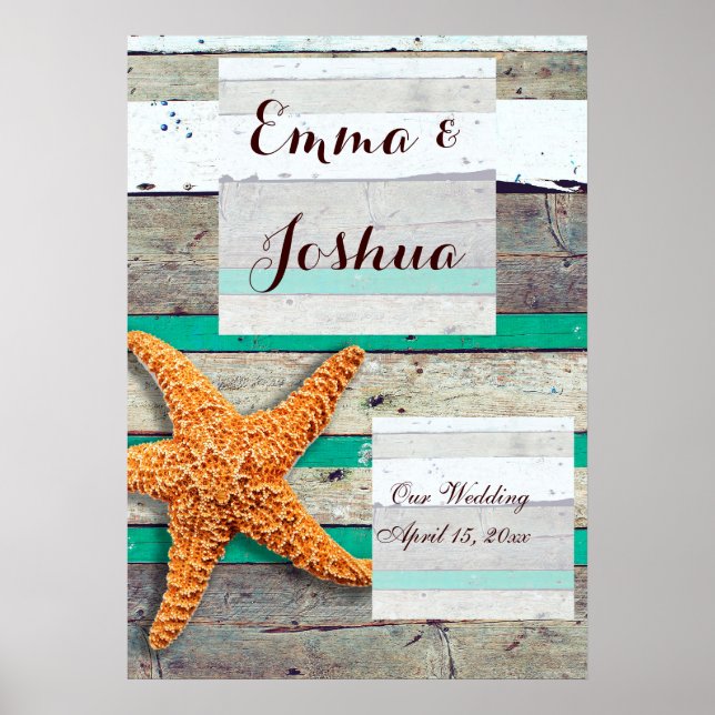 Póster Starfish Rustic Beach Board Nautical (Frente)
