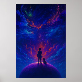 Póster Stargazer Boy & Dog — Dreamy Cosmic Art