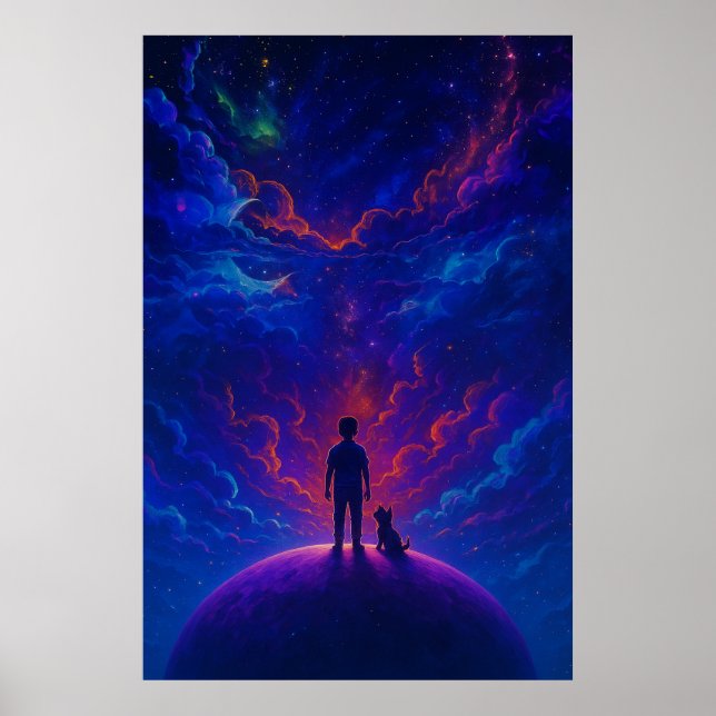 Póster Stargazer Boy & Dog — Dreamy Cosmic Art (Frente)