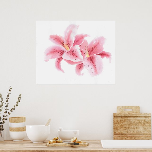 Póster Stargazer Lilies Watercolor Poster (Cocina)