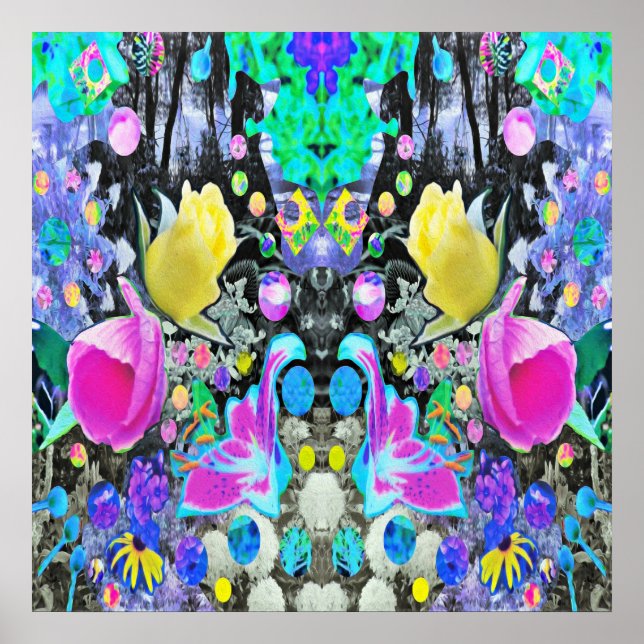 Póster Stargazer Lily, Rosa y Collage de Hibiscus Rosa (Frente)