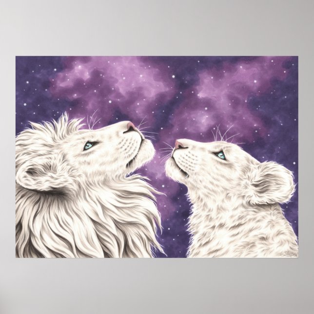 Póster Stargazers Galaxy Pareja de Leones Blancos Amor Co (Frente)