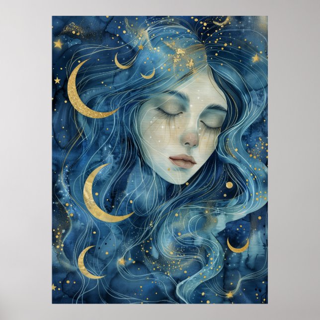 Póster Starlit Visions – Indigo Moon Goddess (Frente)