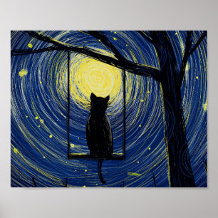Póster Starry Cat Night Canvas Print