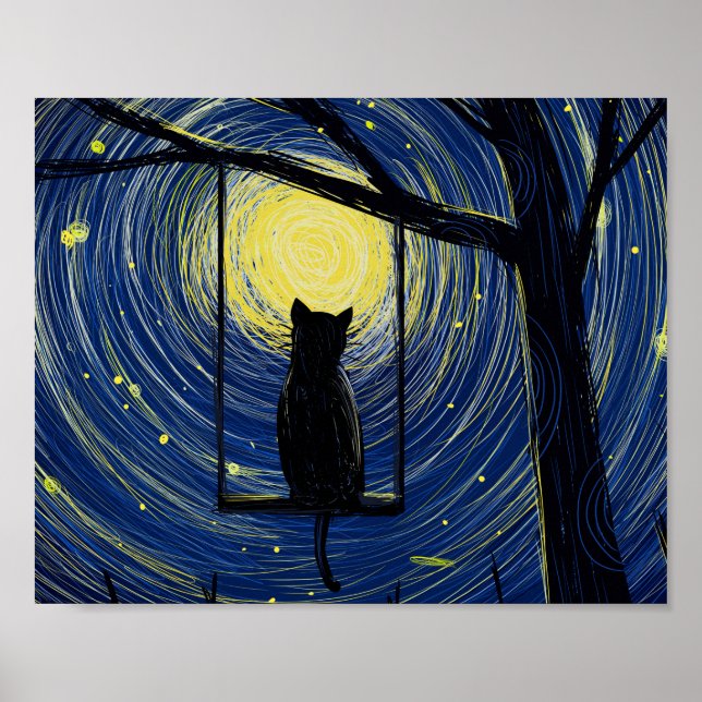 Póster Starry Cat Night Canvas Print (Frente)