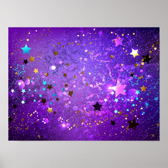Póster Starry Confetti Faux Purpurina Fondo púrpura (Frente)