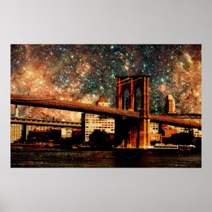 Póster Starry Night Brooklyn Bridge