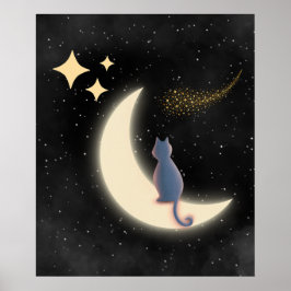 Póster Starry Night Cat y Crescent Moon