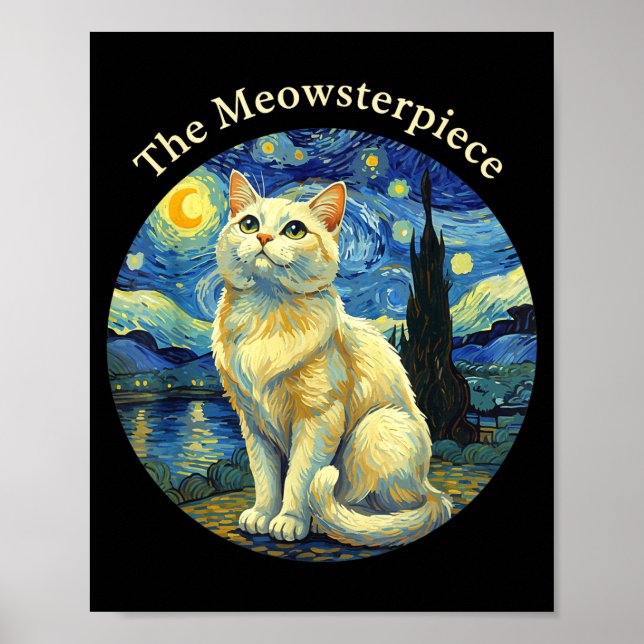 Póster Starry Night Funny Cat The Meowsterece Van Gogh Hu (Frente)