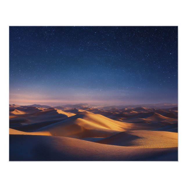 Póster Starry Night Over Golden Desert Dunes Landscape (Anverso)