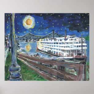 Póster Starry Night Riverboat