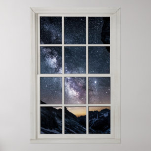Póster Starry Skies Ilusión en la ventana del marco blan