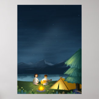 Póster Starry Sky Camping Pareja Tent