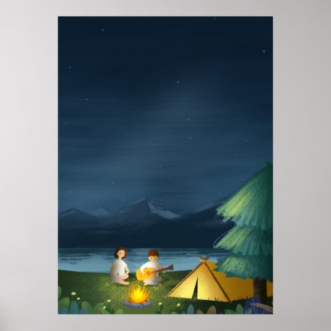 Póster Starry Sky Camping Pareja Tent (Frente)