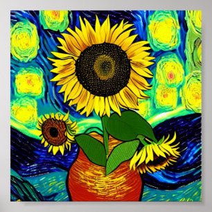 Póster Starry Sunflower Night Poster
