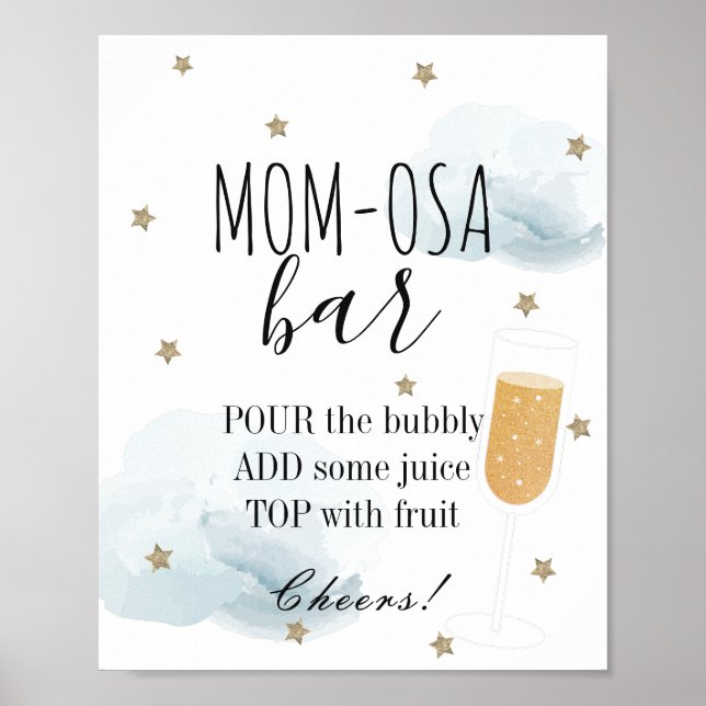 Póster Stars & Blue Clouds Baby Shower Mom-osa Bar (Frente)